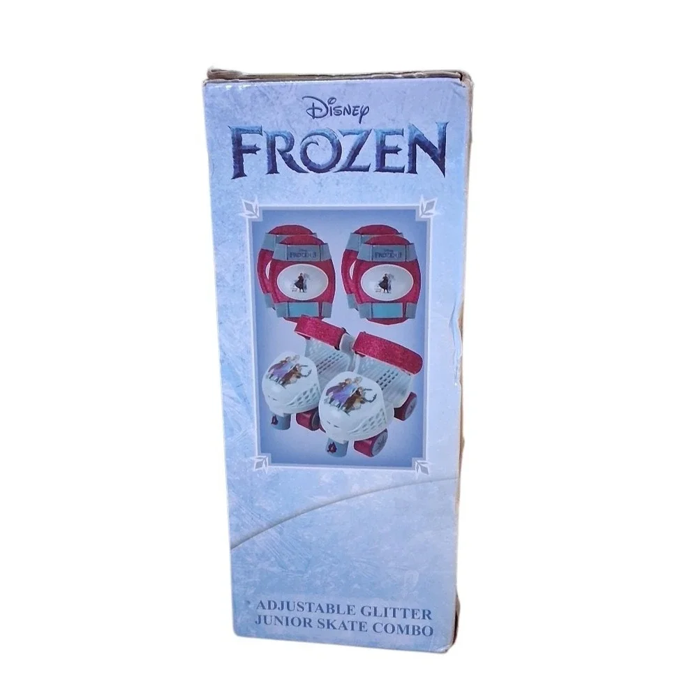 Disney Frozen Junior Roller Skates Bonus Knee Elbow Pads Sz J6-J12  Ages 3+ READ